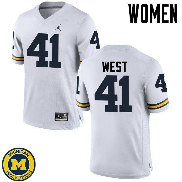 Womens Michigan Wolverines #41 Jacob West White Player Jersey